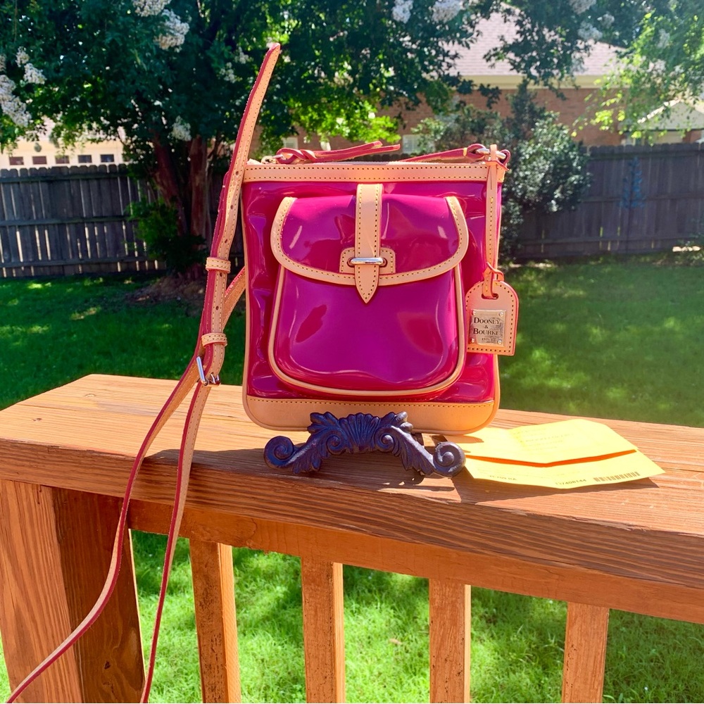 Dooney & Bourke Raspberry Patent Letter Carrier Crossbody